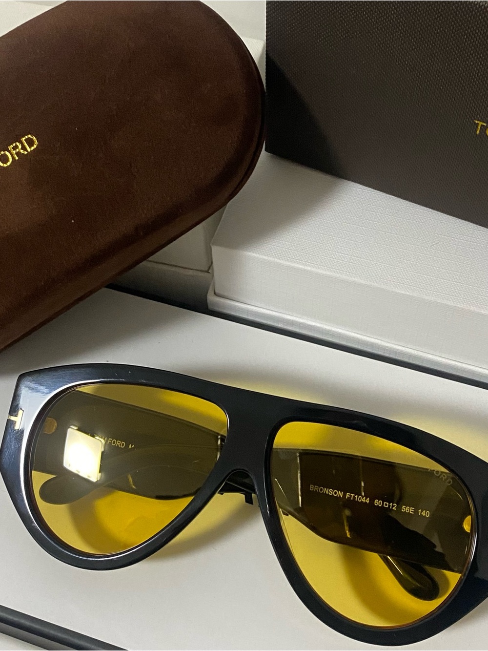 Tom Ford Black Frame Yellow Lens Aviator-Style Sunglasses